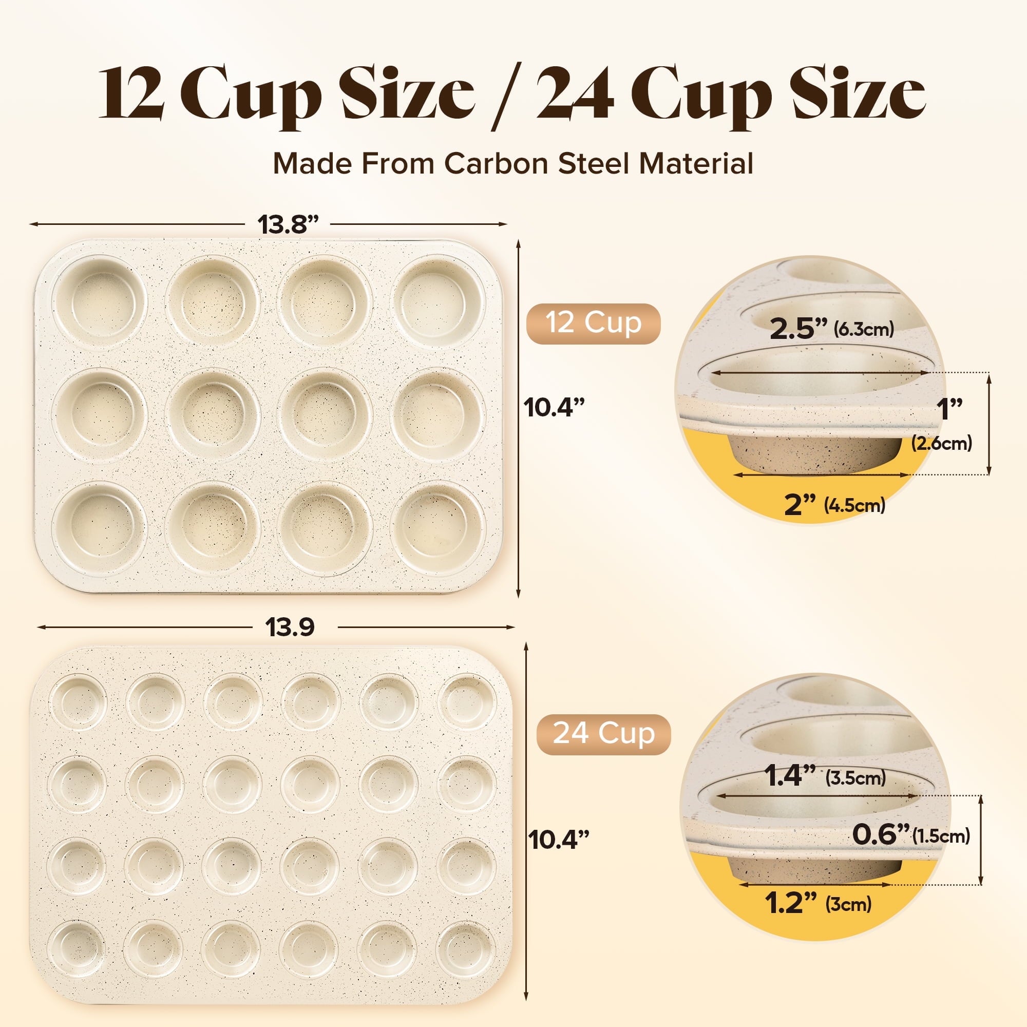 2 Pack 12 Cup Muffin Cupcake Baking Pan, Carbon Steel, BPA Free, Dishwasher Safe, Mini Muffin Cakes, Tart, Bread