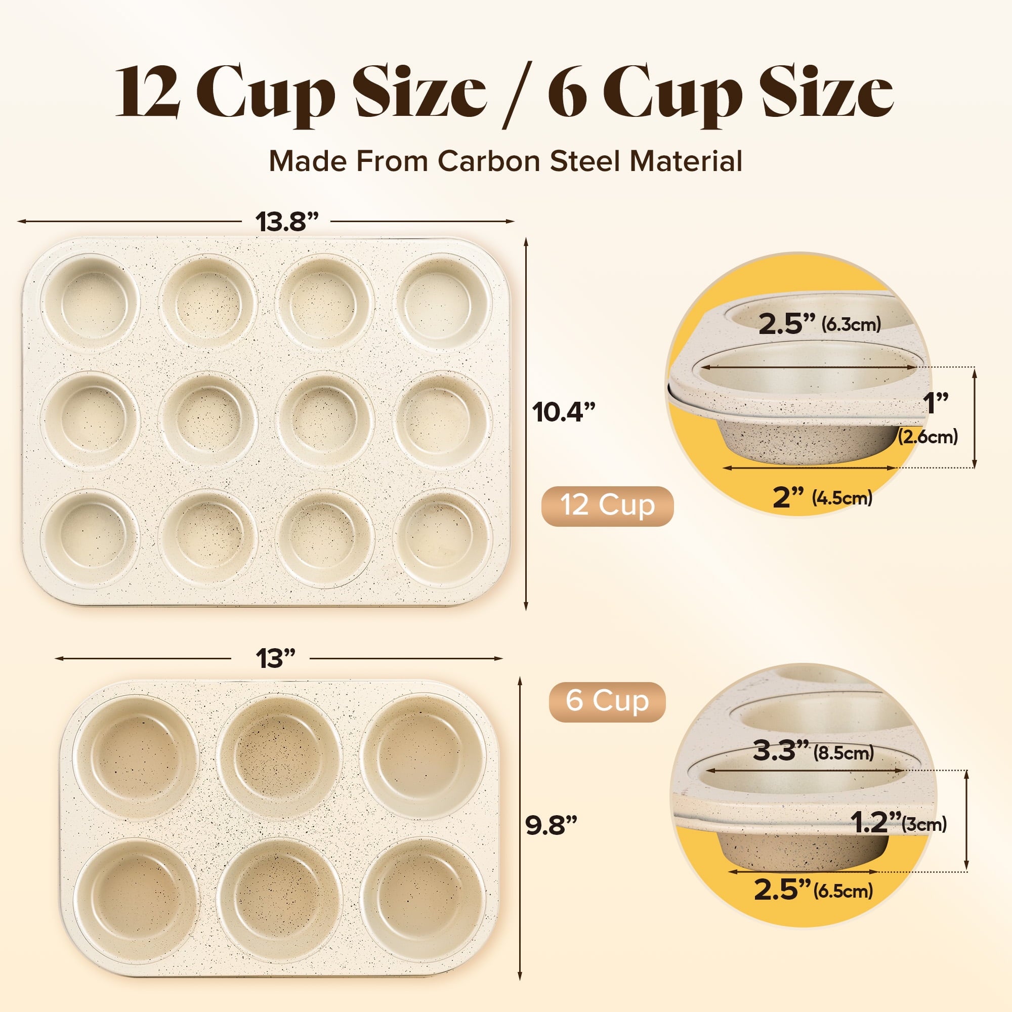 Muffin Cupcake Baking Pan, 12 Cup Standard, 6 Cup Jumbo/Large, Carbon Steel, BPA Free, Dishwasher Safe, Mini Muffin Cakes, Tart, Bread