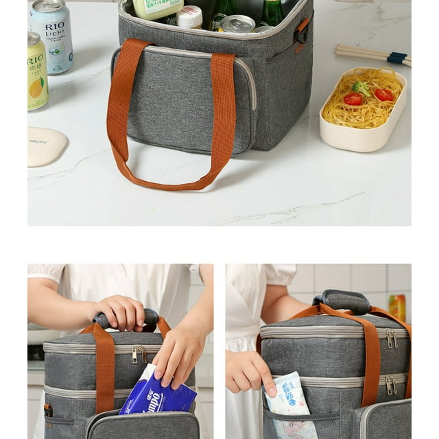 20L Insulated Lunch Box, Expandable Double Deck Cooler Bag with Leakproof Design for Men and Women