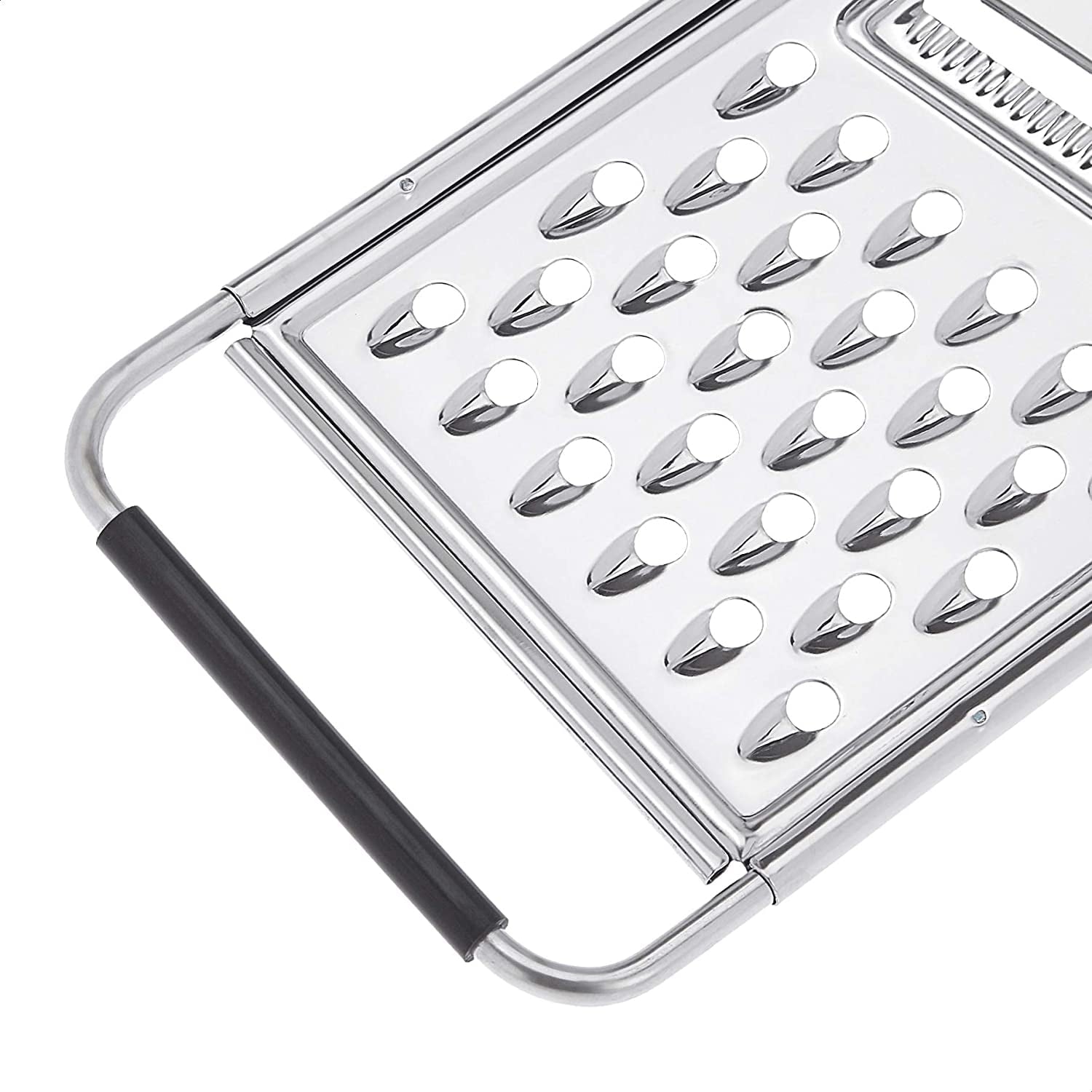 Rectangular Stainless Steel Flat Cheese Grater with Non-Slip Handle and Base