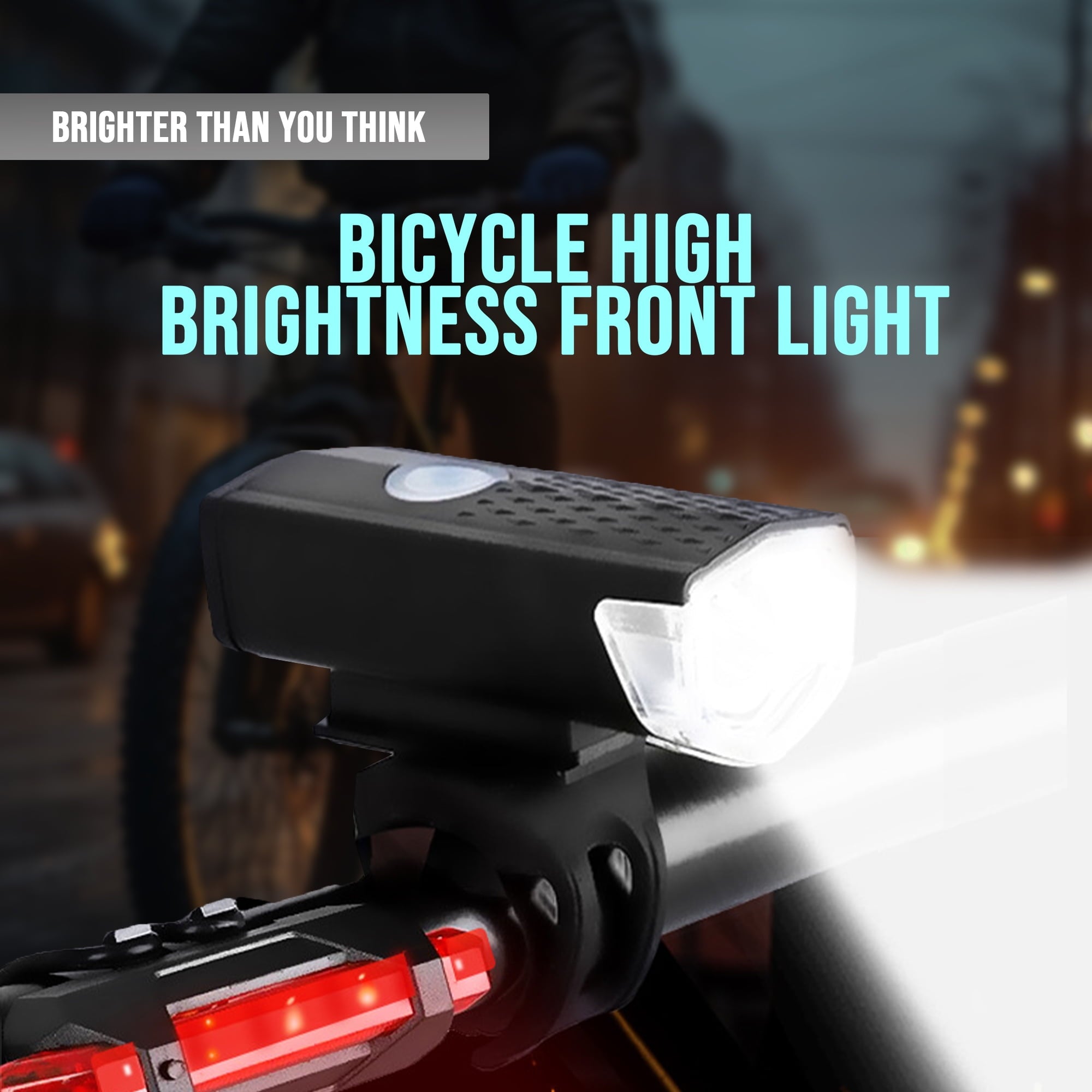 Bike Light Set Headlight and Rear Tail Light Set, Rechargeable Super Bright, Waterproof for Night Riding