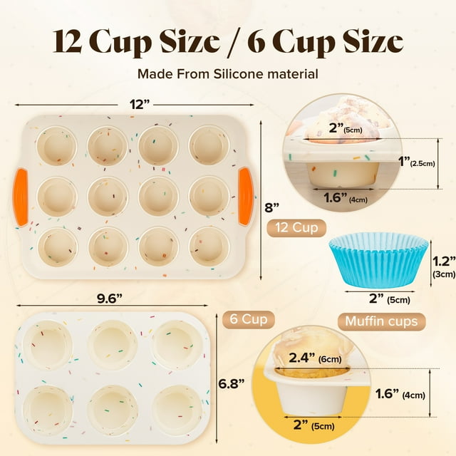 Muffin Cupcake Baking Pan, 12 Cup Standard, 6 Cup Jumbo/Large, Carbon Steel, BPA Free, Dishwasher Safe, Mini Muffin Cakes, Tart, Bread