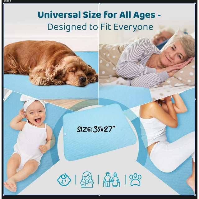 PortableOut 2 Pack Pee Pads, Large Size 35x27” Reusable Bed Pads for Dogs, Toddlers, Adults