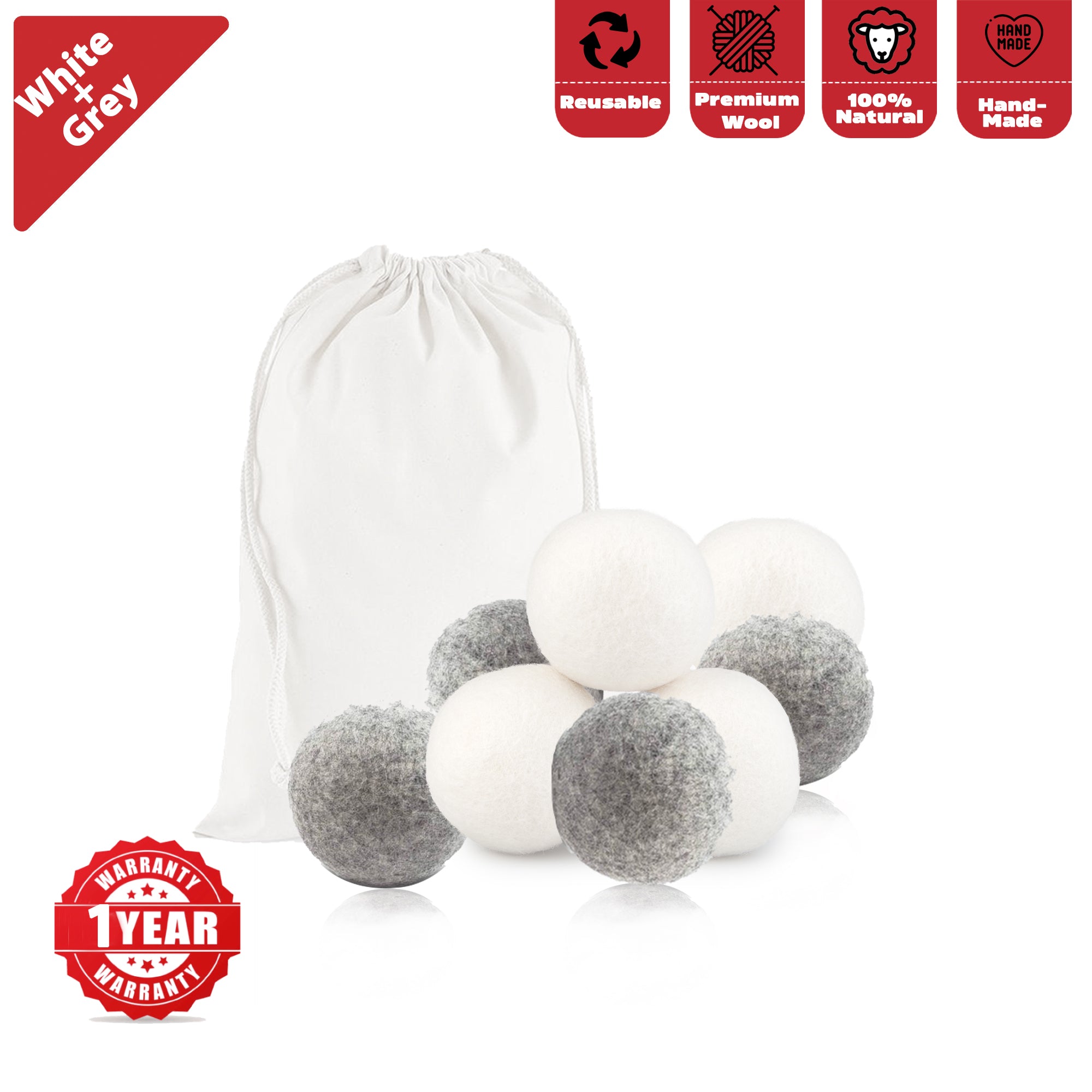 Wool Dryer Balls, Natural Fabric Softener, Reusable, Reduces Clothing Wrinkles and Saves Drying Time