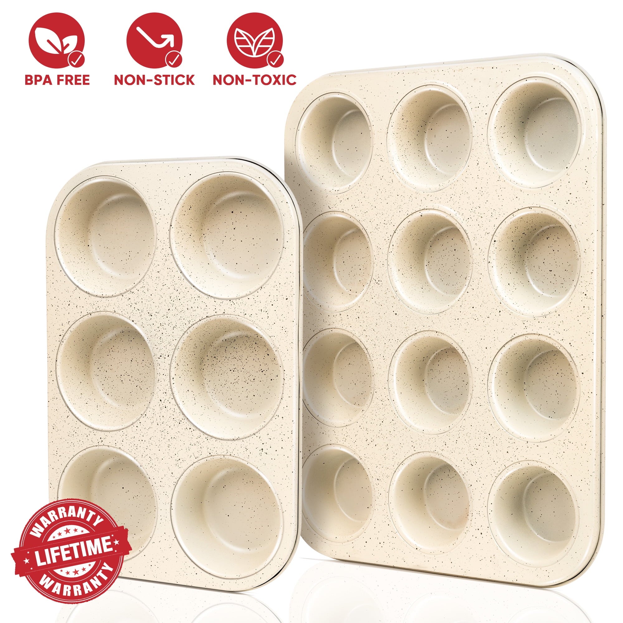 Muffin Cupcake Baking Pan, 12 Cup Standard, 6 Cup Jumbo/Large, Carbon Steel, BPA Free, Dishwasher Safe, Mini Muffin Cakes, Tart, Bread