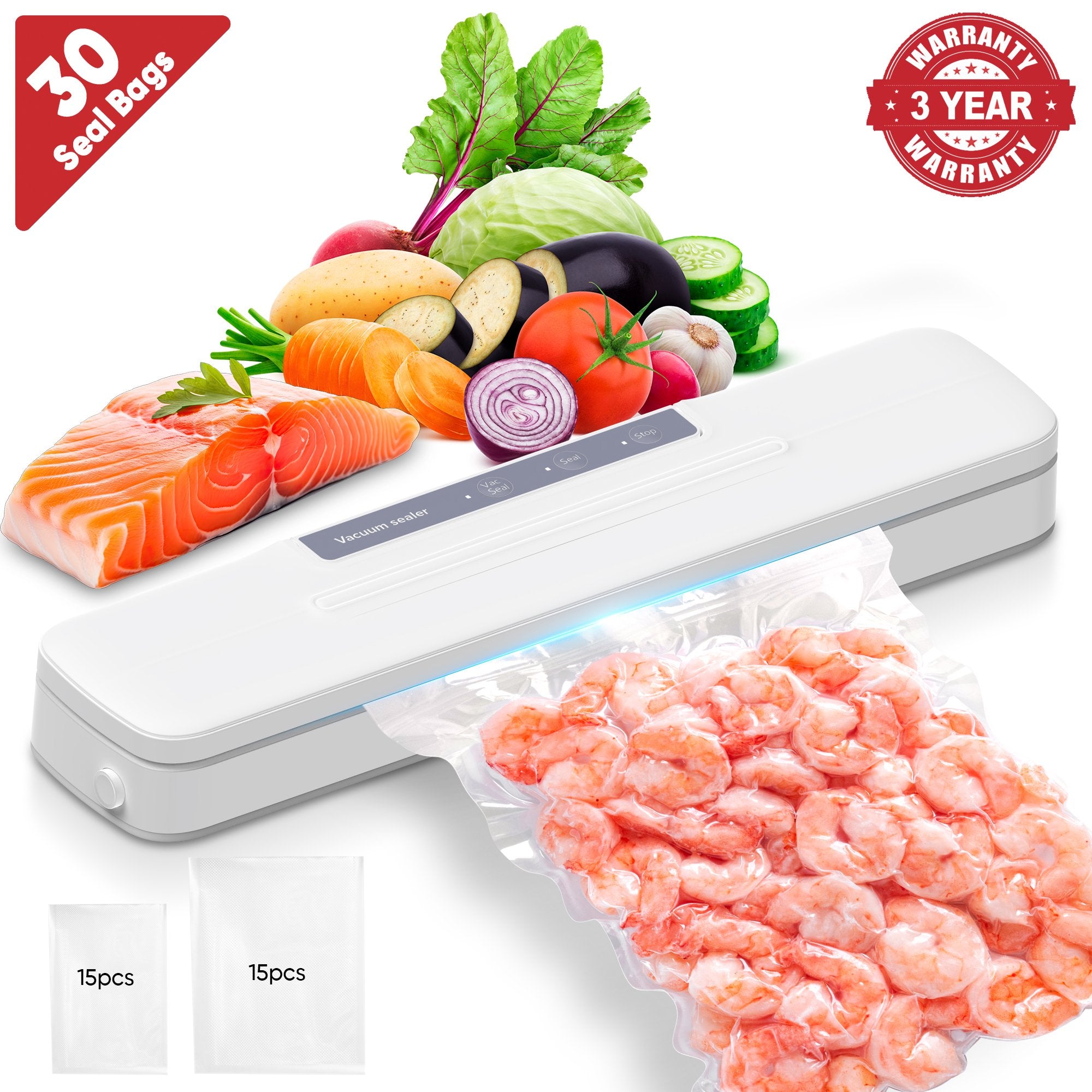 PortableOut Vacuum Sealer, Food Vacuum Sealer Machines with 30 Seal Bags, Portable Kitchen Appliance for Food Freshness, Compact Compression Packaging Machine