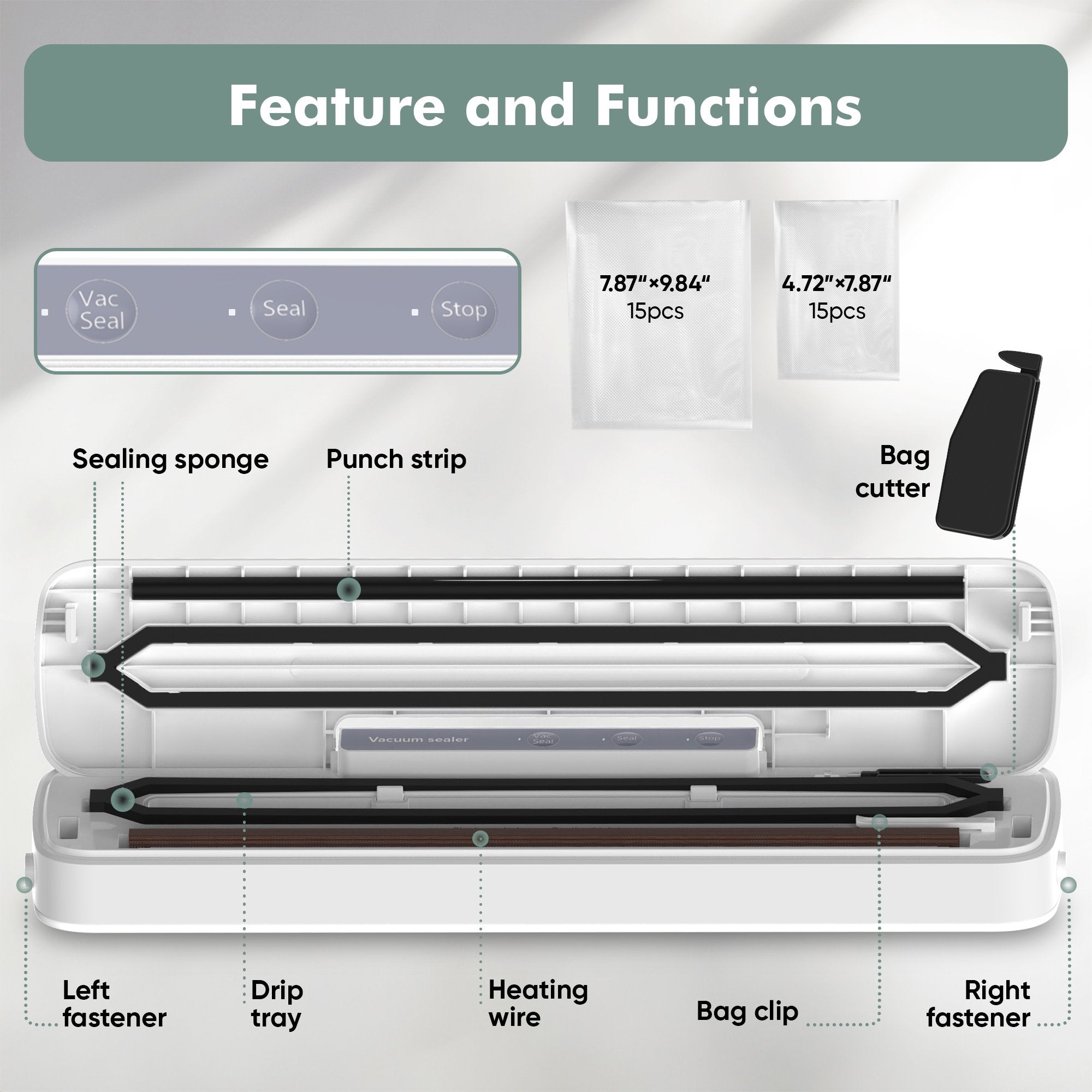 PortableOut Vacuum Sealer, Food Vacuum Sealer Machines with 30 Seal Bags, Portable Kitchen Appliance for Food Freshness, Compact Compression Packaging Machine