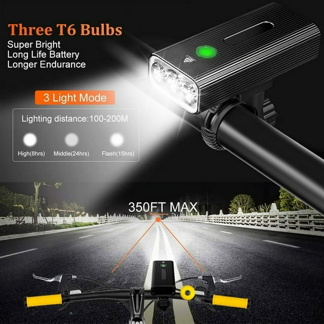 1000LM USB Rechargeable Bike Light - Super Bright 3 LED Bicycle Flashlight for Night Riding, Hiking, Camping