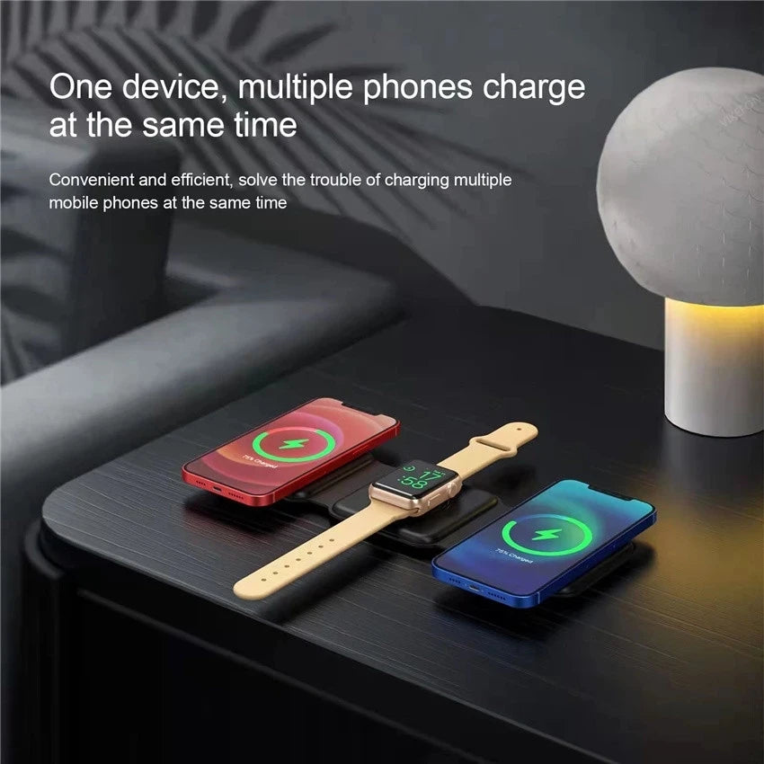 PortableOut 3 in 1 Magnetic Wireless Charger - Fast Charging Dock for iPhone, Apple Watch, AirPods