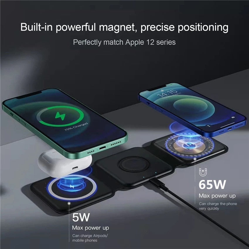 PortableOut 3 in 1 Magnetic Wireless Charger - Fast Charging Dock for iPhone, Apple Watch, AirPods